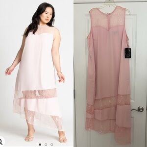 Eloquii Mixed Lace Strawberry Cream Midi Slip Dress Plus Size 24 New